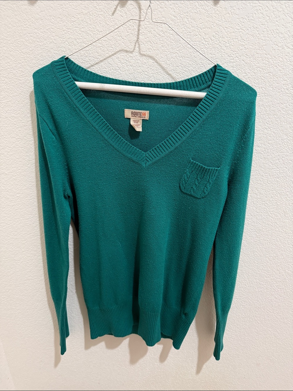 Route 66 Women's Teal V-Neck Pullover with Cable Pocket